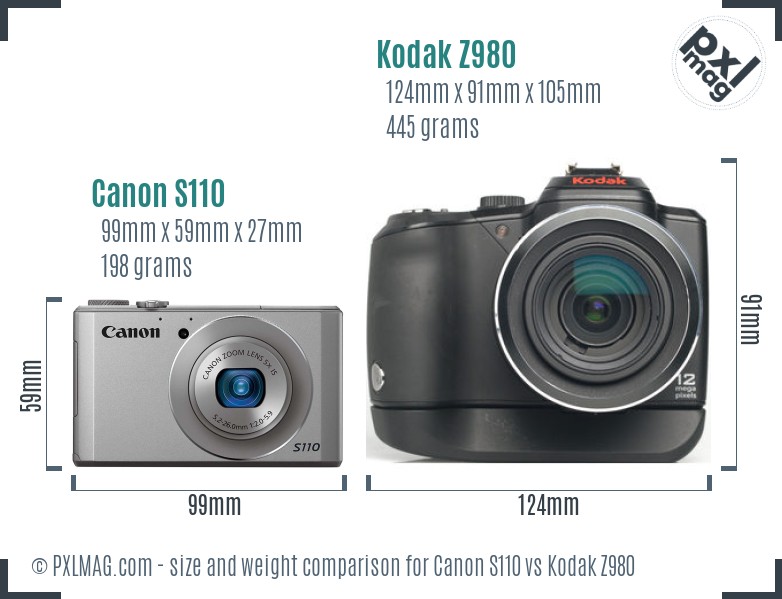 Canon S110 vs Kodak Z980 size comparison