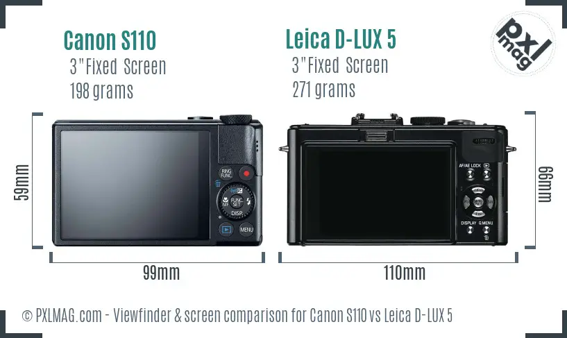 Canon S110 vs Leica D-LUX 5 Screen and Viewfinder comparison