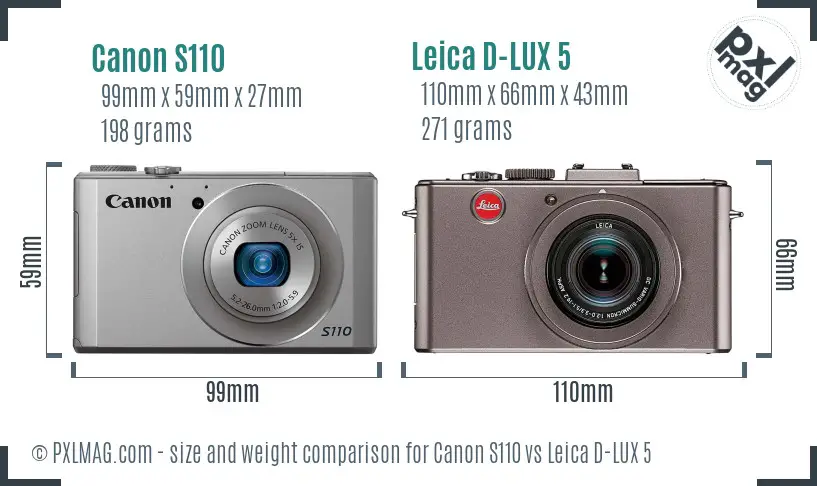 Canon S110 vs Leica D-LUX 5 size comparison