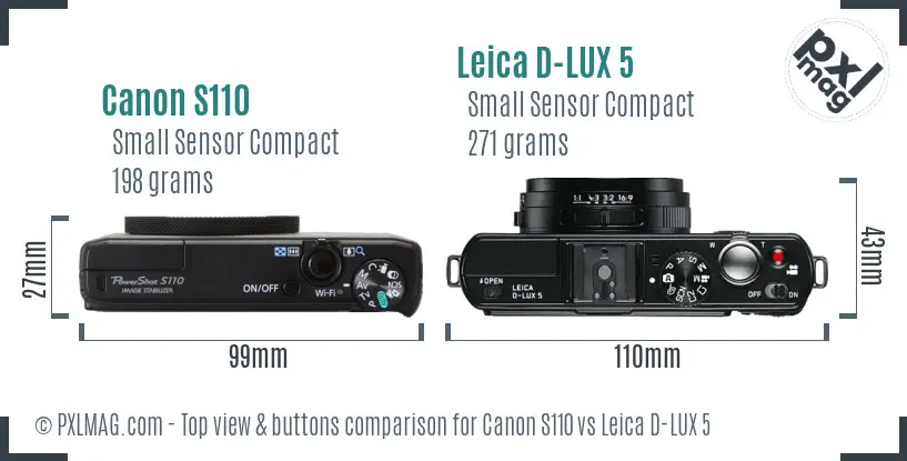 Canon S110 vs Leica D-LUX 5 top view buttons comparison