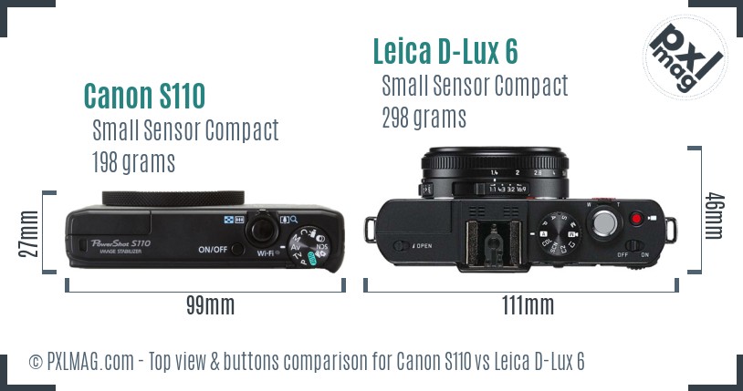 Canon S110 vs Leica D-Lux 6 top view buttons comparison