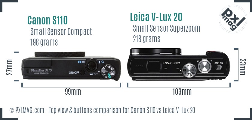 Canon S110 vs Leica V-Lux 20 top view buttons comparison