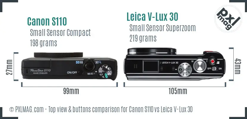 Canon S110 vs Leica V-Lux 30 top view buttons comparison