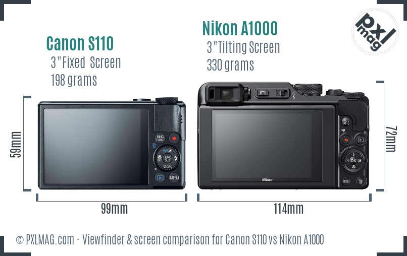 Canon S110 vs Nikon A1000 Screen and Viewfinder comparison