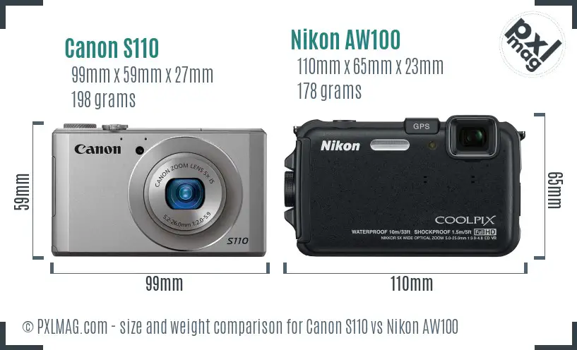 Canon S110 vs Nikon AW100 size comparison Canon S110 vs Nikon AW100 size comparison