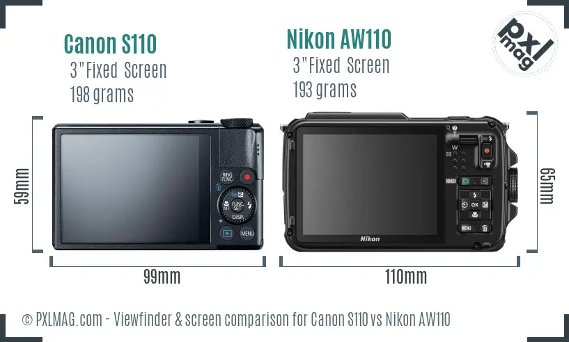Canon S110 vs Nikon AW110 Screen and Viewfinder comparison