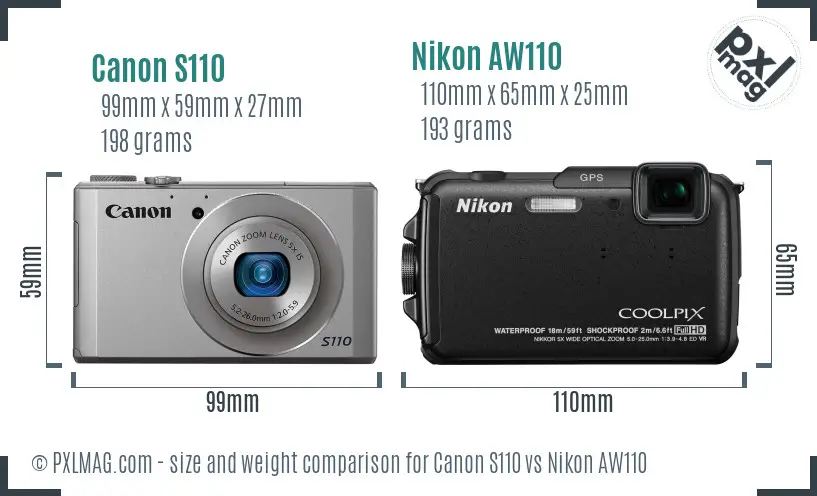 Canon S110 vs Nikon AW110 size comparison