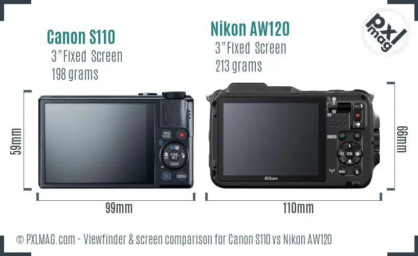 Canon S110 vs Nikon AW120 Screen and Viewfinder comparison