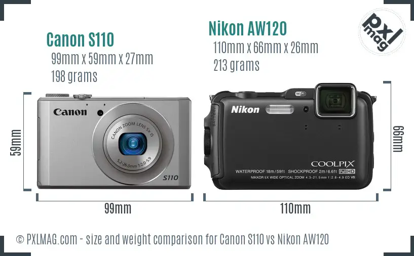 Canon S110 vs Nikon AW120 size comparison