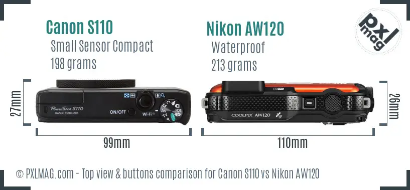 Canon S110 vs Nikon AW120 top view buttons comparison