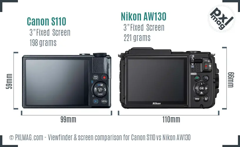 Canon S110 vs Nikon AW130 Screen and Viewfinder comparison