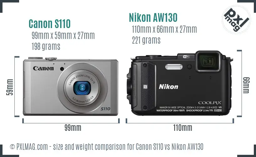 Canon S110 vs Nikon AW130 size comparison