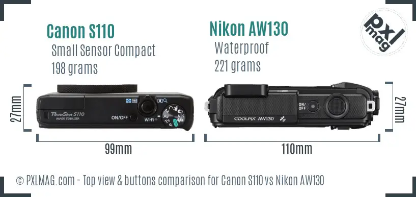 Canon S110 vs Nikon AW130 top view buttons comparison
