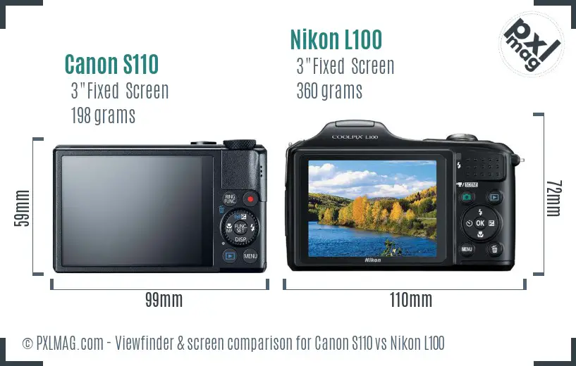 Canon S110 vs Nikon L100 Screen and Viewfinder comparison