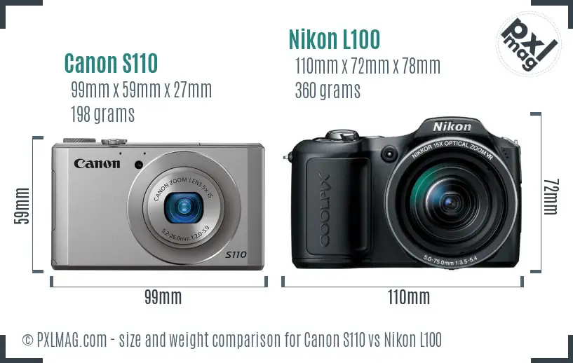 Canon S110 vs Nikon L100 size comparison