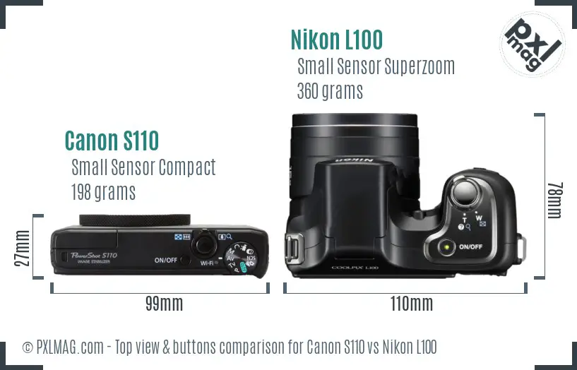 Canon S110 vs Nikon L100 top view buttons comparison