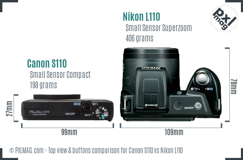 Canon S110 vs Nikon L110 top view buttons comparison
