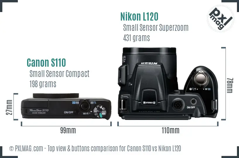 Canon S110 vs Nikon L120 top view buttons comparison