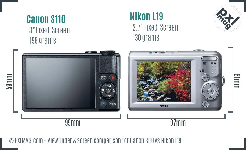 Canon S110 vs Nikon L19 Screen and Viewfinder comparison