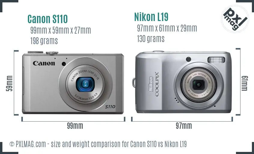 Canon S110 vs Nikon L19 size comparison