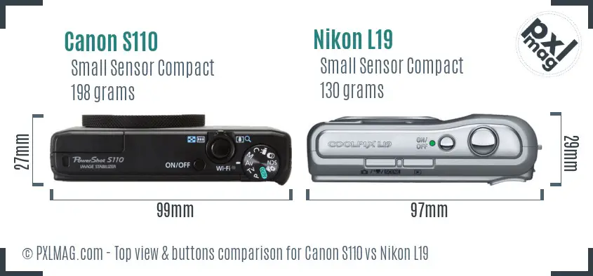 Canon S110 vs Nikon L19 top view buttons comparison