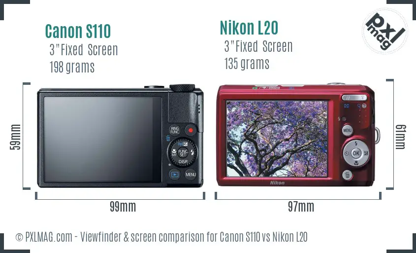 Canon S110 vs Nikon L20 Screen and Viewfinder comparison