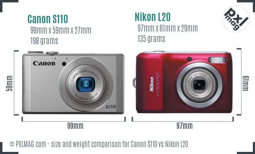 Canon S110 vs Nikon L20 size comparison