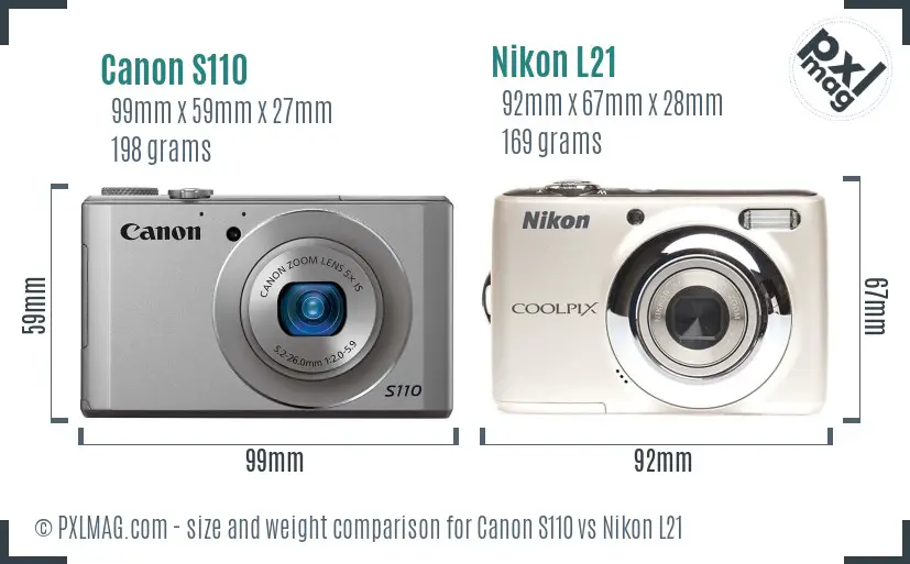Canon S110 vs Nikon L21 size comparison
