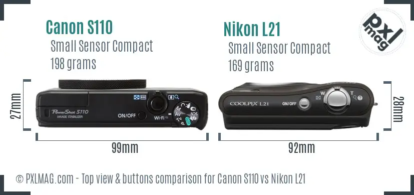 Canon S110 vs Nikon L21 top view buttons comparison
