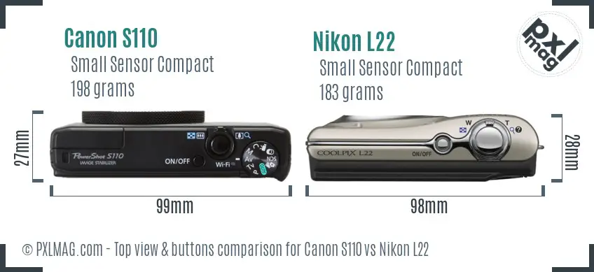 Canon S110 vs Nikon L22 top view buttons comparison Canon S110 vs Nikon L22 top view buttons comparison