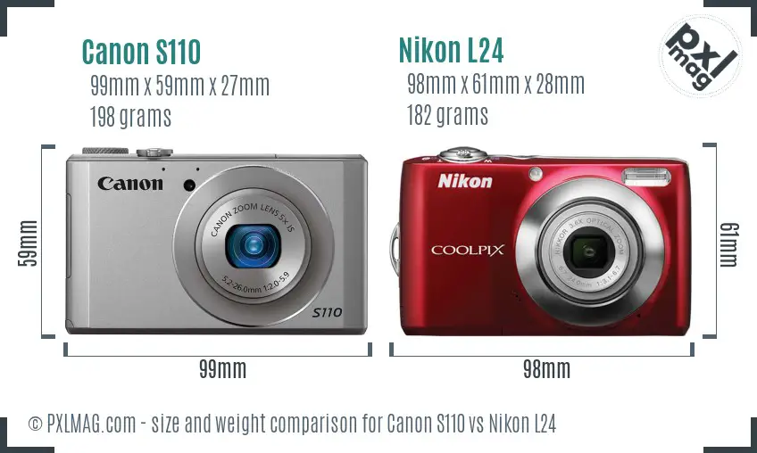 Canon S110 vs Nikon L24 size comparison