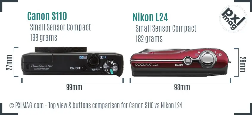 Canon S110 vs Nikon L24 top view buttons comparison
