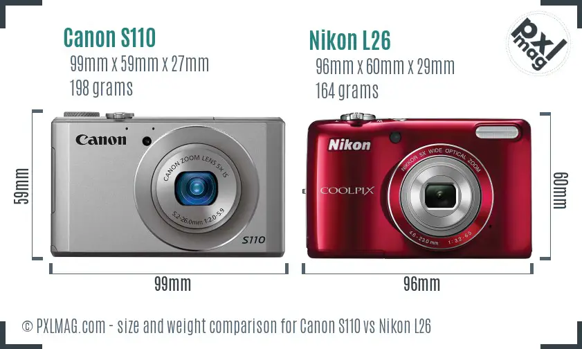 Canon S110 vs Nikon L26 size comparison