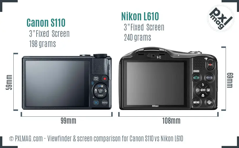 Canon S110 vs Nikon L610 Screen and Viewfinder comparison