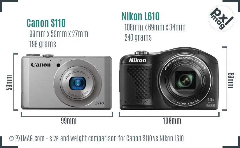 Canon S110 vs Nikon L610 size comparison