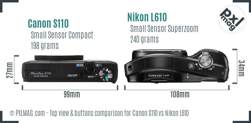 Canon S110 vs Nikon L610 top view buttons comparison