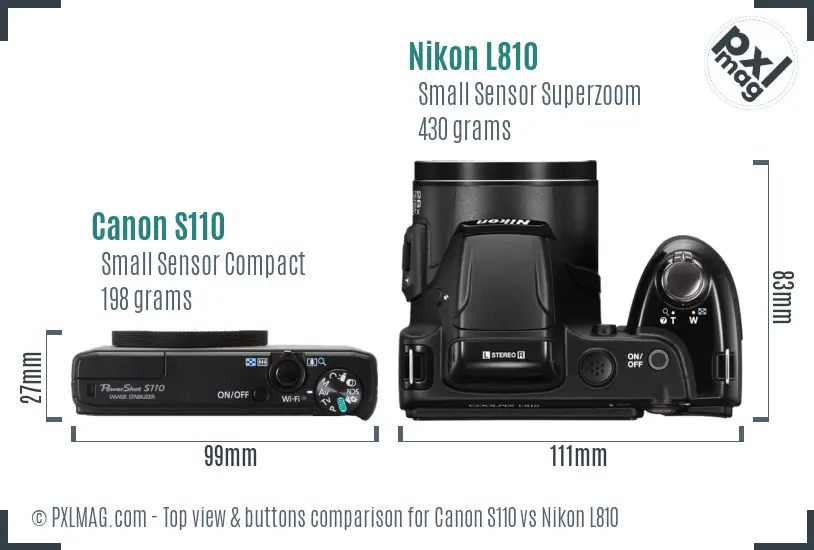 Canon S110 vs Nikon L810 top view buttons comparison