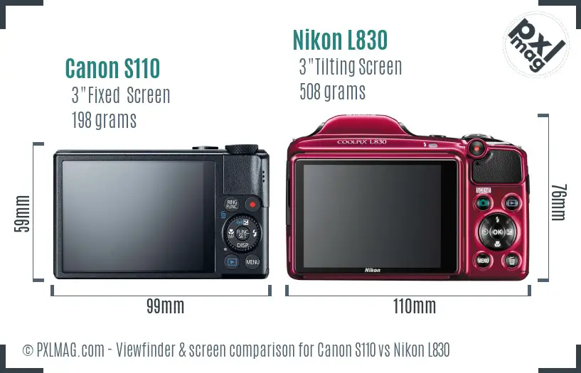 Canon S110 vs Nikon L830 Screen and Viewfinder comparison