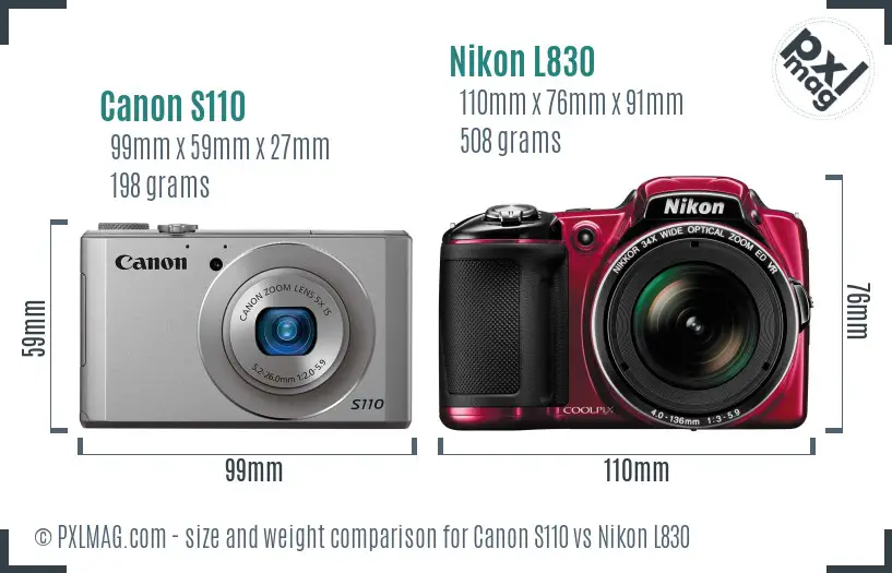Canon S110 vs Nikon L830 size comparison