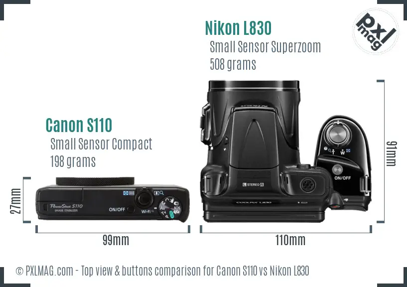 Canon S110 vs Nikon L830 top view buttons comparison