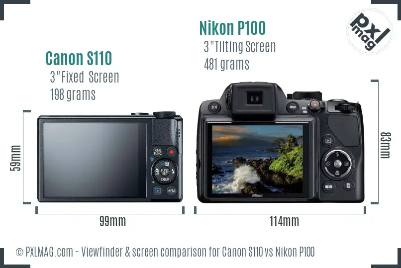 Canon S110 vs Nikon P100 Screen and Viewfinder comparison