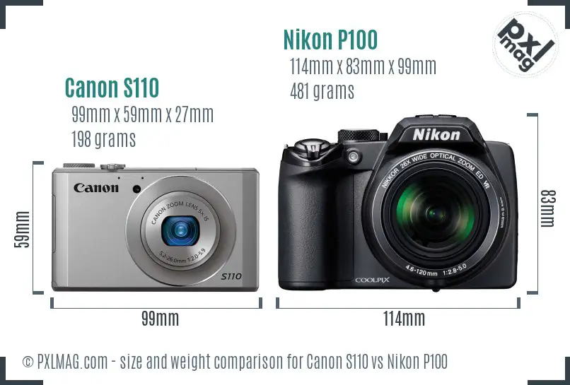 Canon S110 vs Nikon P100 size comparison