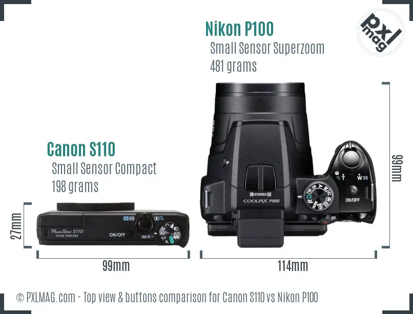 Canon S110 vs Nikon P100 top view buttons comparison