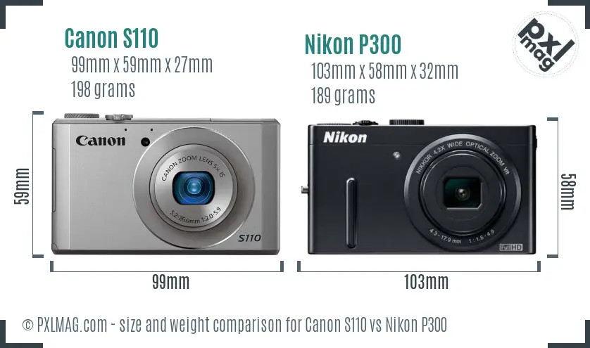 Canon S110 vs Nikon P300 size comparison