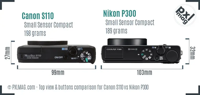 Canon S110 vs Nikon P300 top view buttons comparison