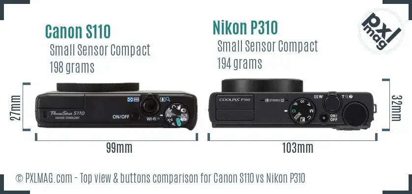 Canon S110 vs Nikon P310 top view buttons comparison Canon S110 vs Nikon P310 top view buttons comparison