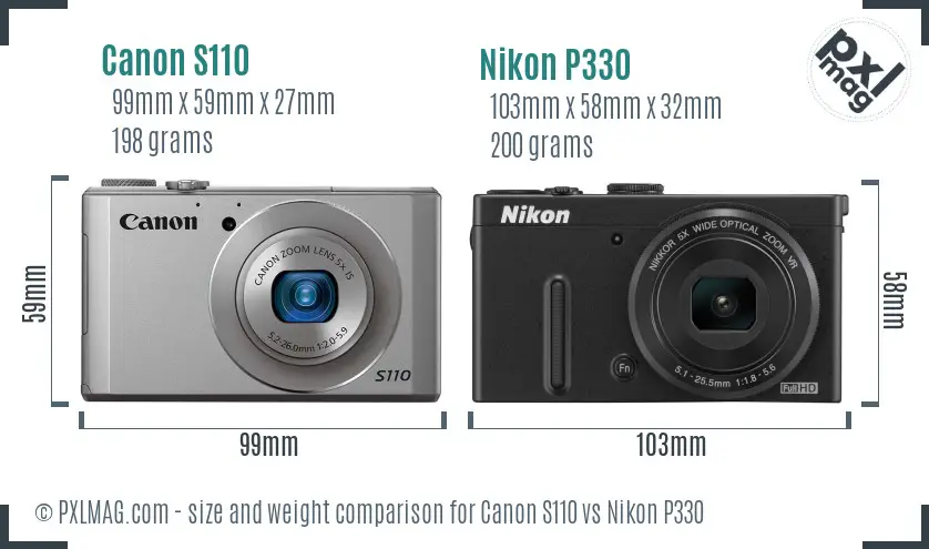 Canon S110 vs Nikon P330 size comparison