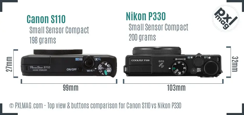 Canon S110 vs Nikon P330 top view buttons comparison