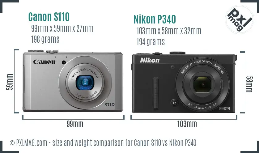 Canon S110 vs Nikon P340 size comparison