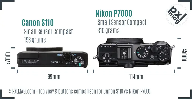 Canon S110 vs Nikon P7000 top view buttons comparison